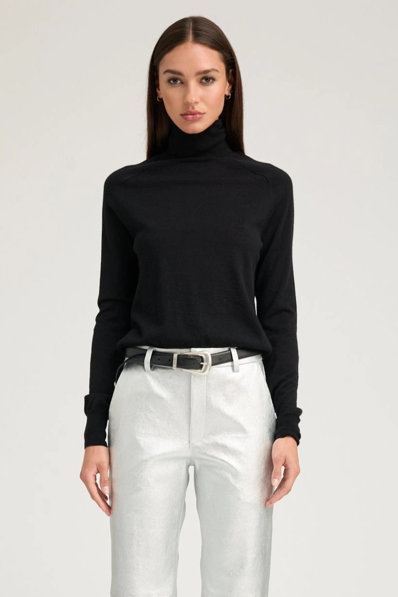 Black Cashmere Turtleneck Sweater Reinforced Seams