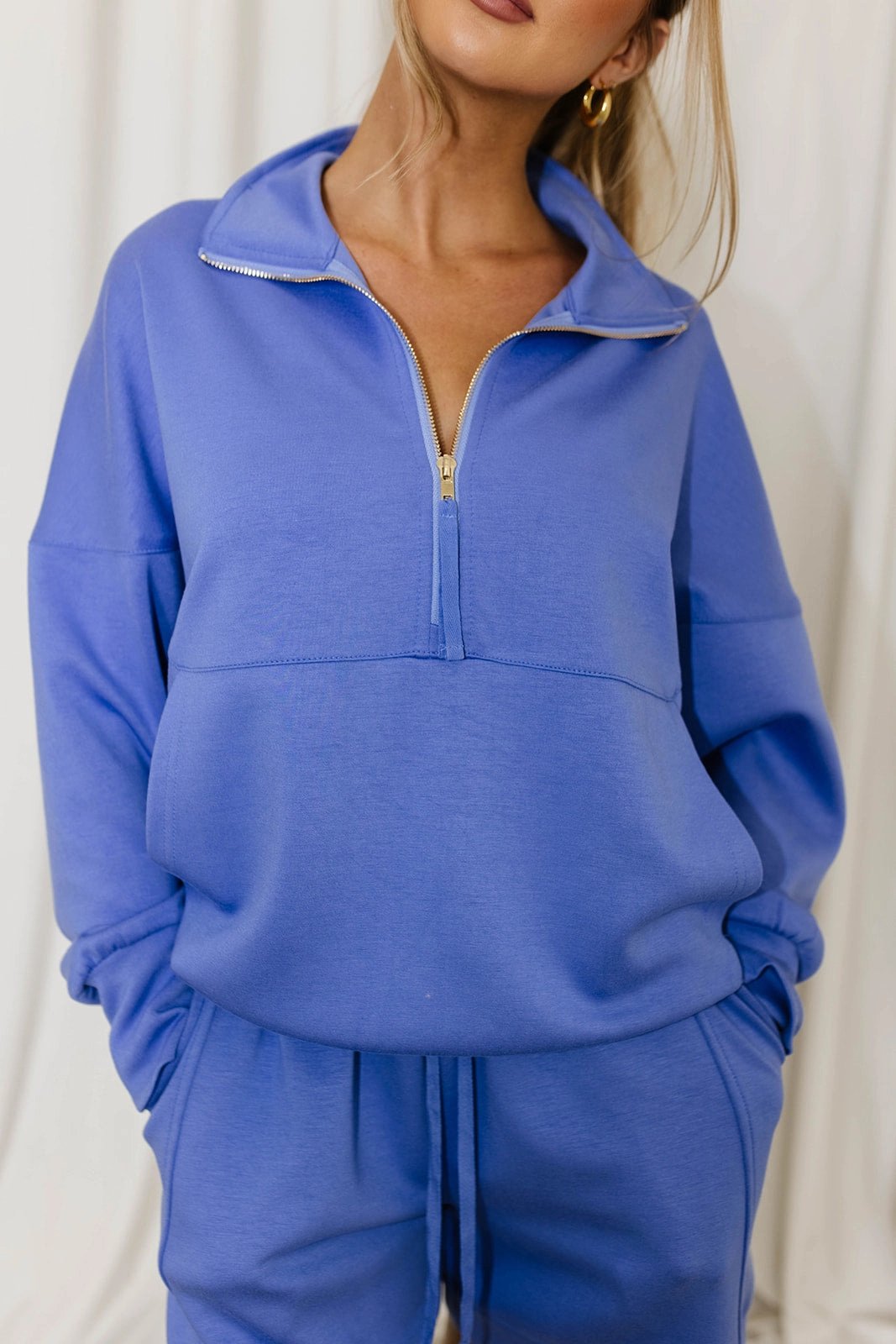 Turner "Butter Modal" Quarter Zip Up Pullover Top in Cornflower Blue *Final-Sale* ButterSoftTexture AbrasionResistant Finish