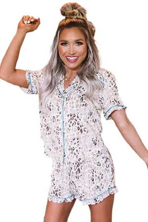 Turnover Collar Frilled Cuff Short Sleeve Pyjama Set