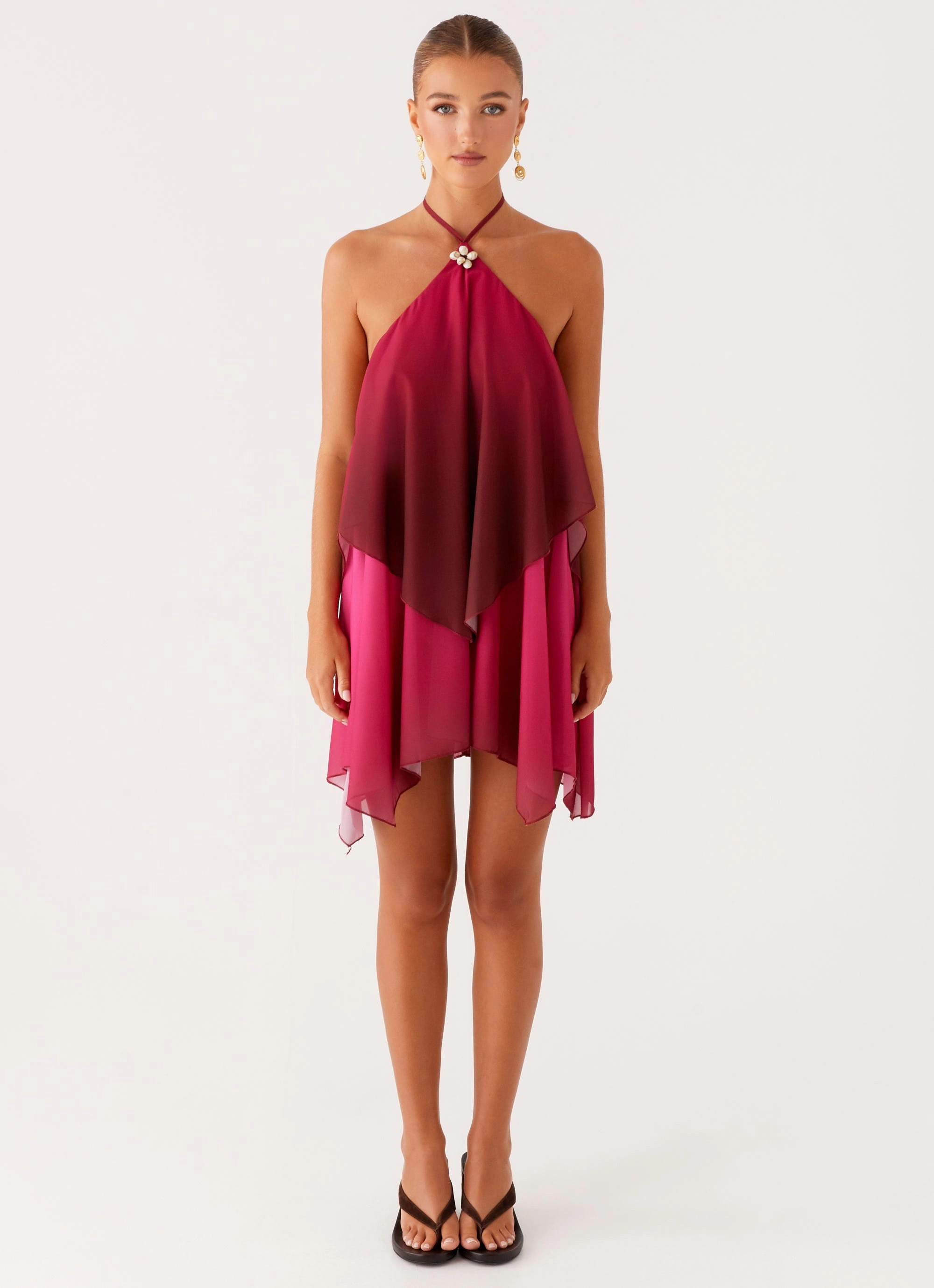 Twin Flame Mini Dress - Fuchsia Gradient Soft Pleats