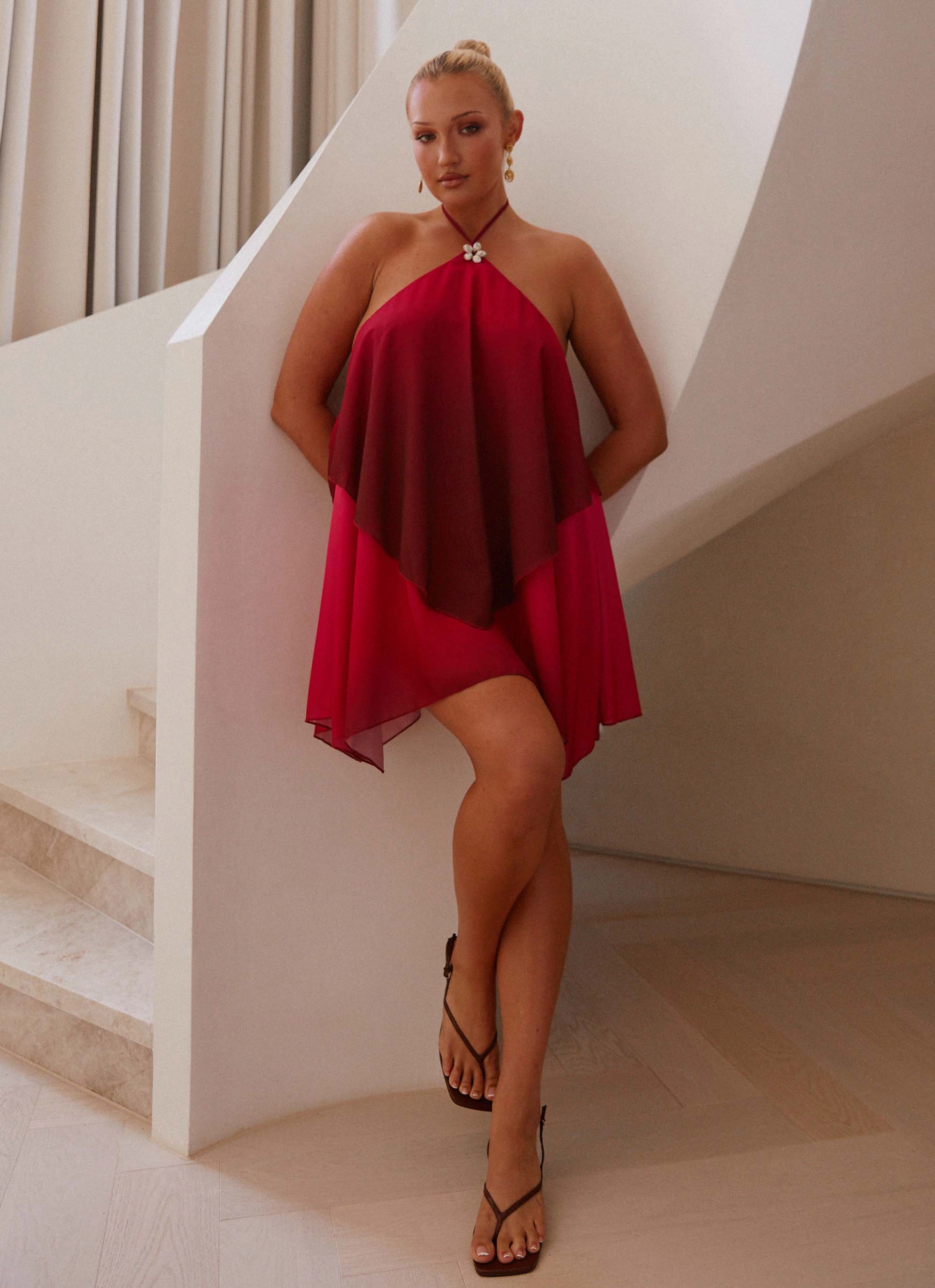 Button-front Twin Flame Mini Dress - Fuchsia Gradient