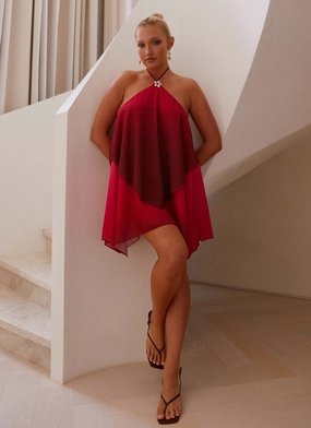 Button-front Twin Flame Mini Dress - Fuchsia Gradient