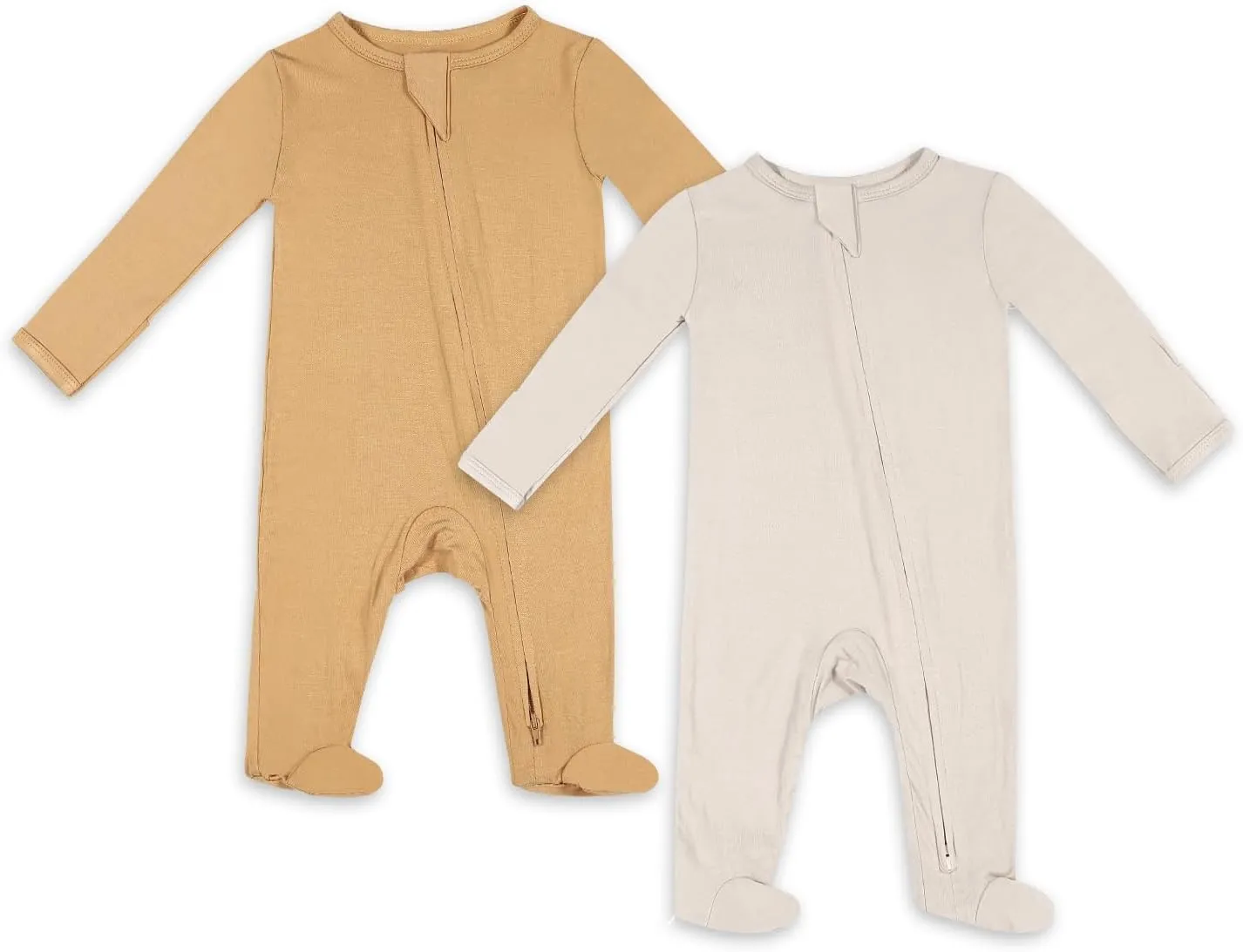 TWINOR Baby Footed Pajamas with Mittens, Soft Bamboo Viscose One-Piece Romper for Newborn Infant 2-Pack