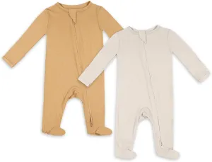 TWINOR Baby Footed Pajamas with Mittens, Soft Bamboo Viscose One-Piece Romper for Newborn Infant 2-Pack