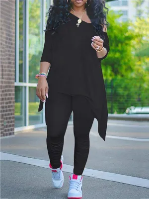 Two Piece One Shoulder Solid Color Tops  Pants