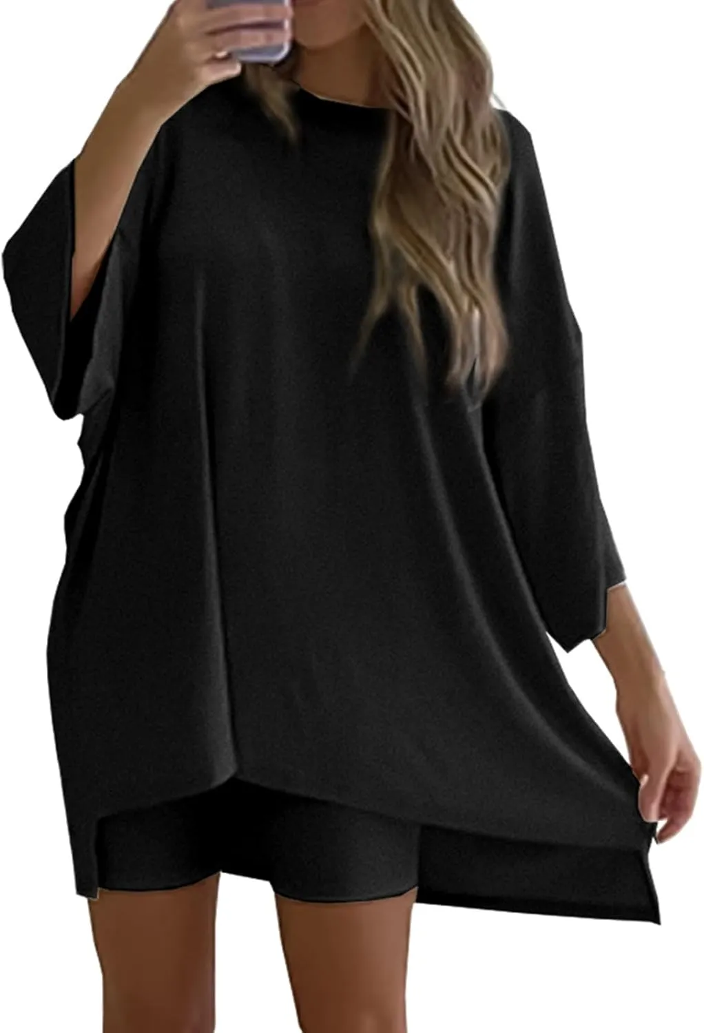 Two Piece Set for Women Matching Oversized Tops&Biker Shorts Set Loose Fit Outfit Summer Vacation Outfit 2025