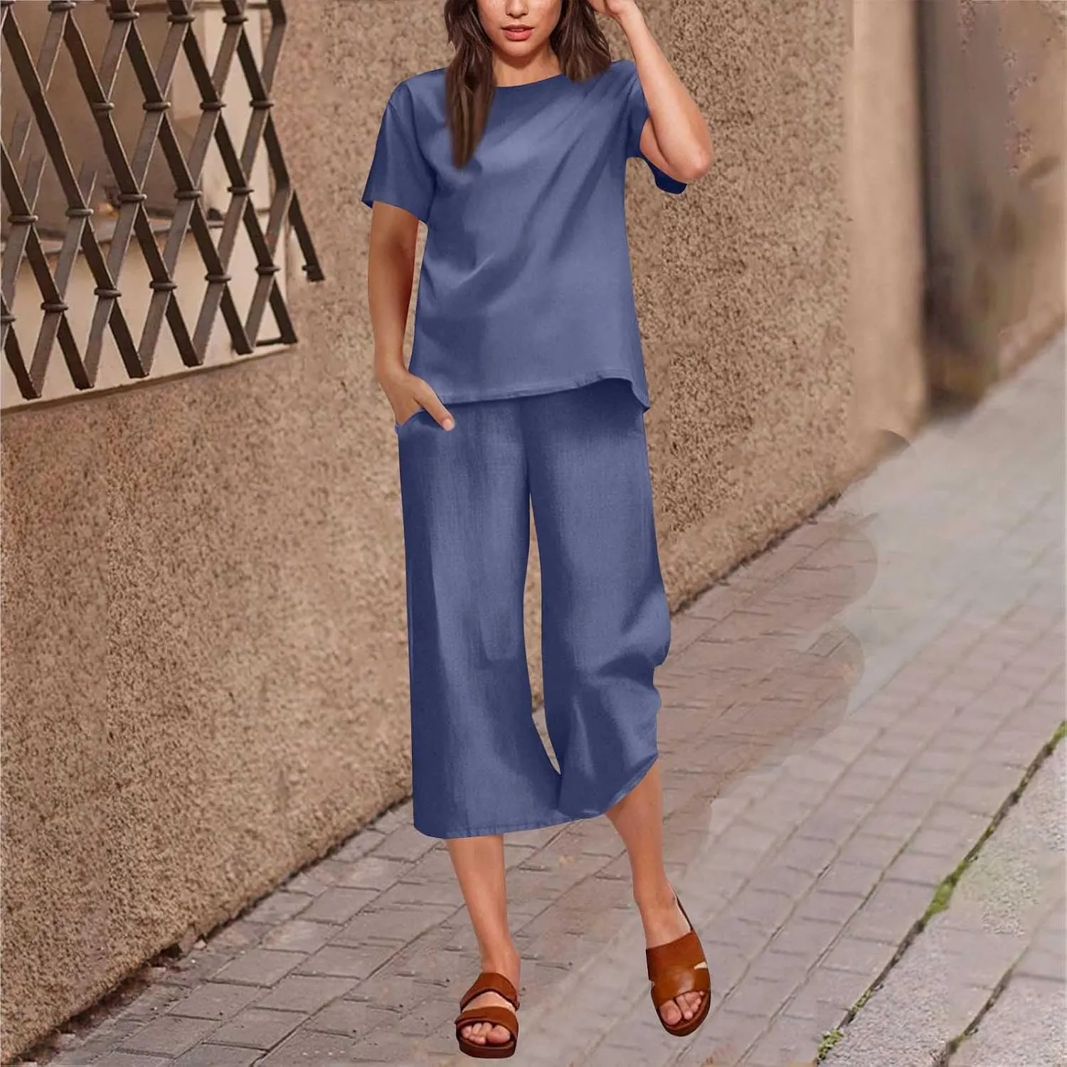 Two Piece Sets for Womens Summer Casual Linen Shirts Comfy Bermuda Shorts Set Loose Comfy Lounge Vacation Resort Wear