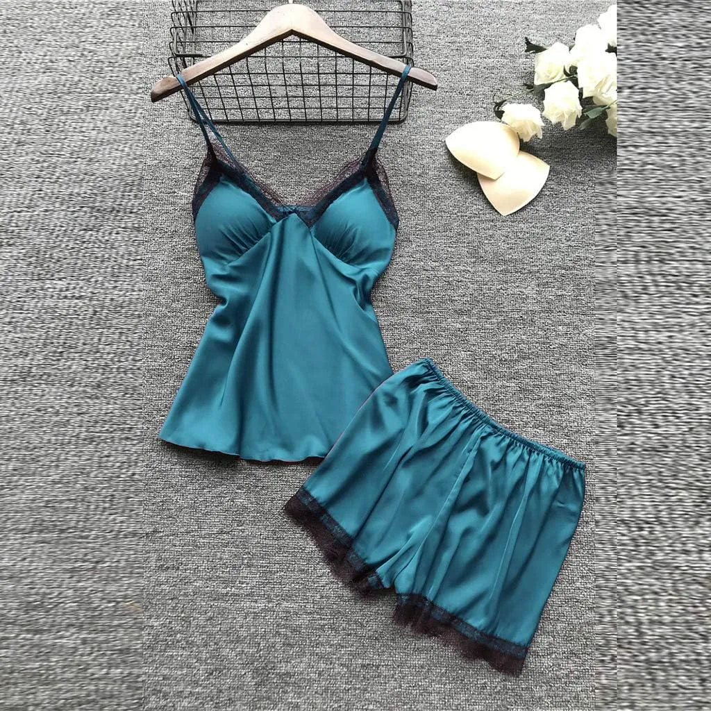 Uillui Silk Pajamas for Women 4 Piece Loungewear Lace Trim Cami Pj Short Sets Belted Robe Sleepshirts Shorts Sexy Nightgowns