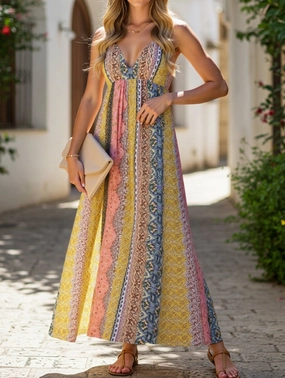 Sleek Movement V-Neck Halter Printed Dress ??Chic Summer Essential