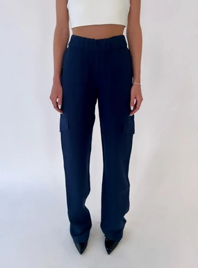 Navy Linen Cargo Pants StaticResistantMaterial Core Fit
