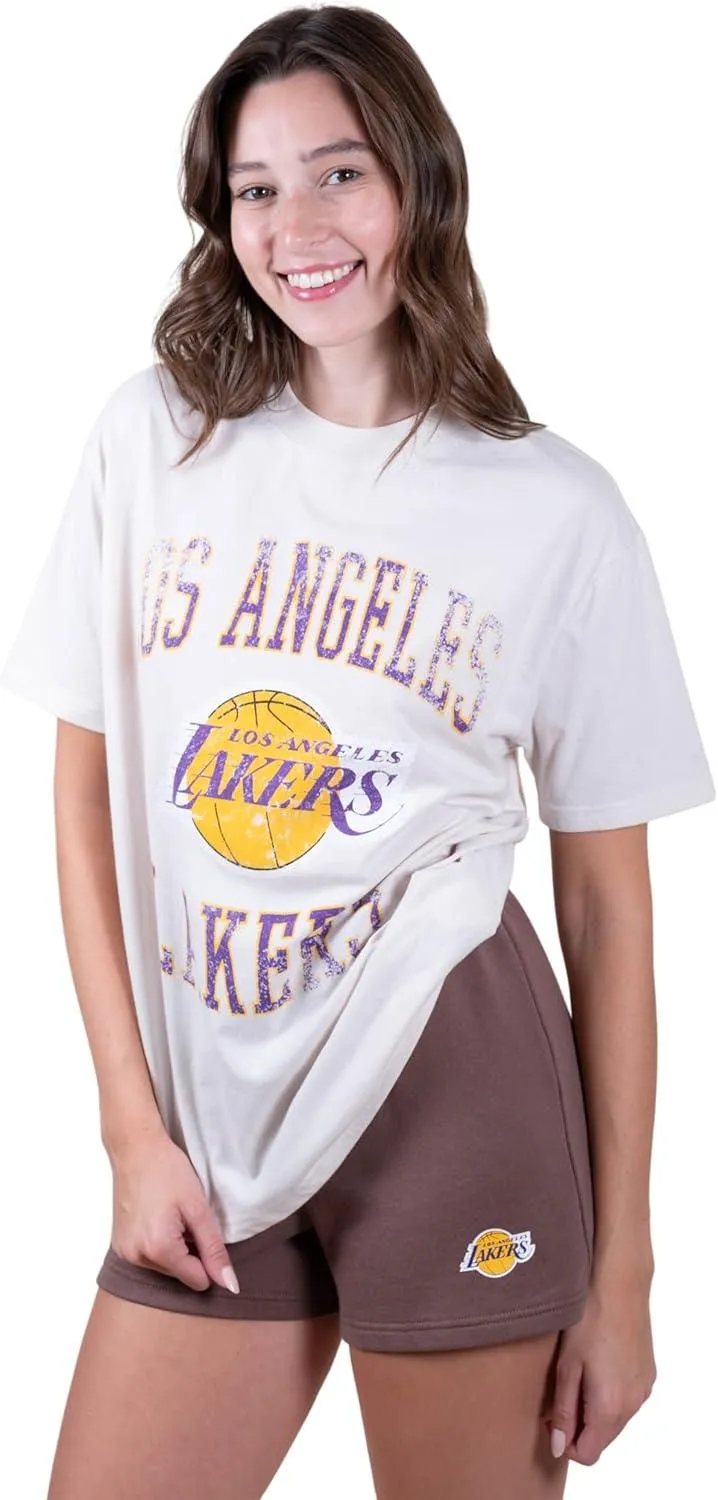 Ultra Game NBA Official Women's Super Soft T-Shirt & Short Set, Los Angeles Lakers, White|Los Angeles Lakers