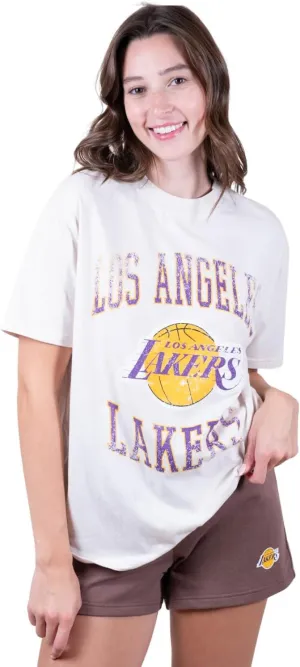 Ultra Game NBA Official Women's Super Soft T-Shirt & Short Set, Los Angeles Lakers, White|Los Angeles Lakers