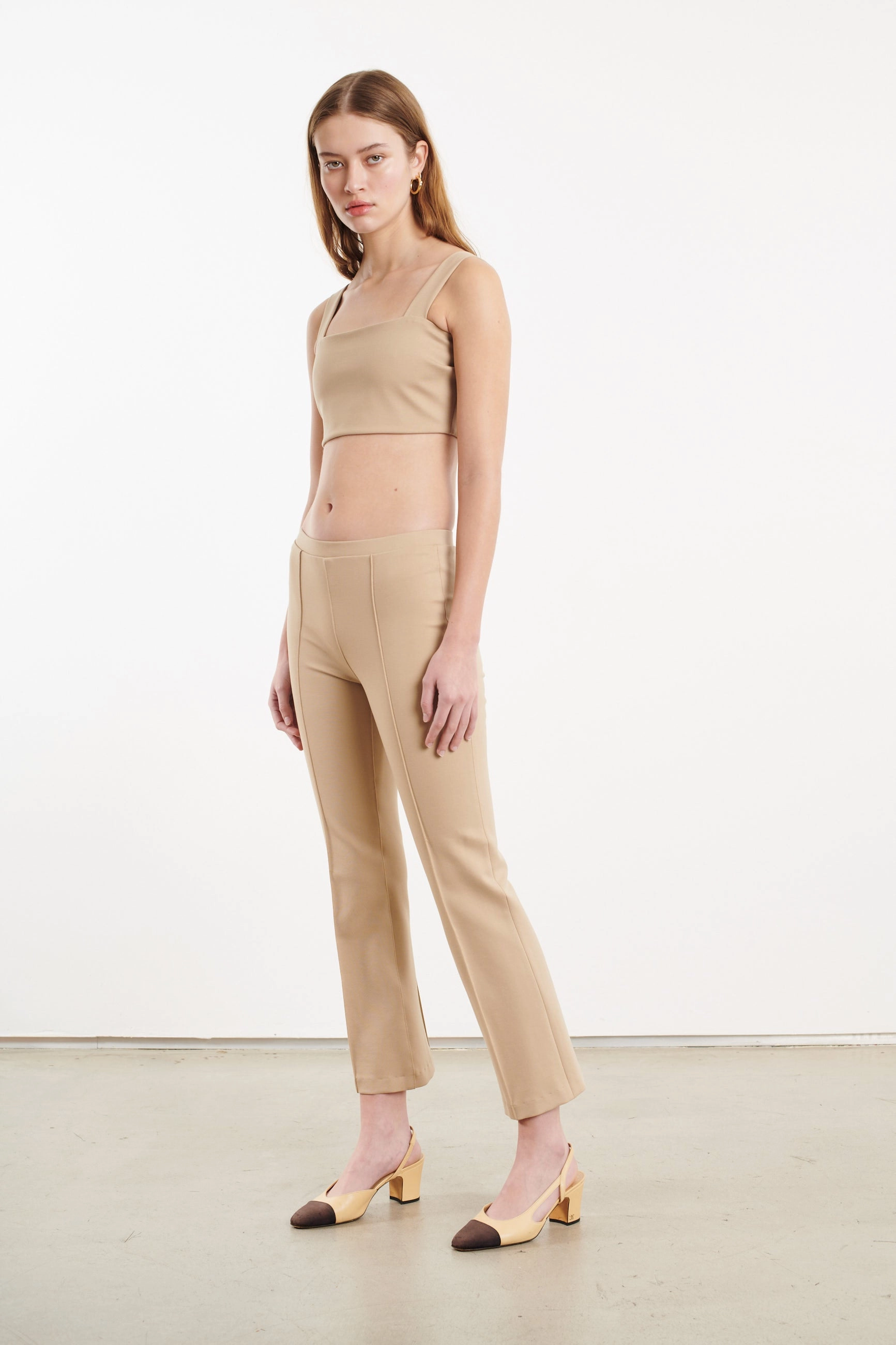Khaki Casanova Pintuck Ankle Flare sport chic