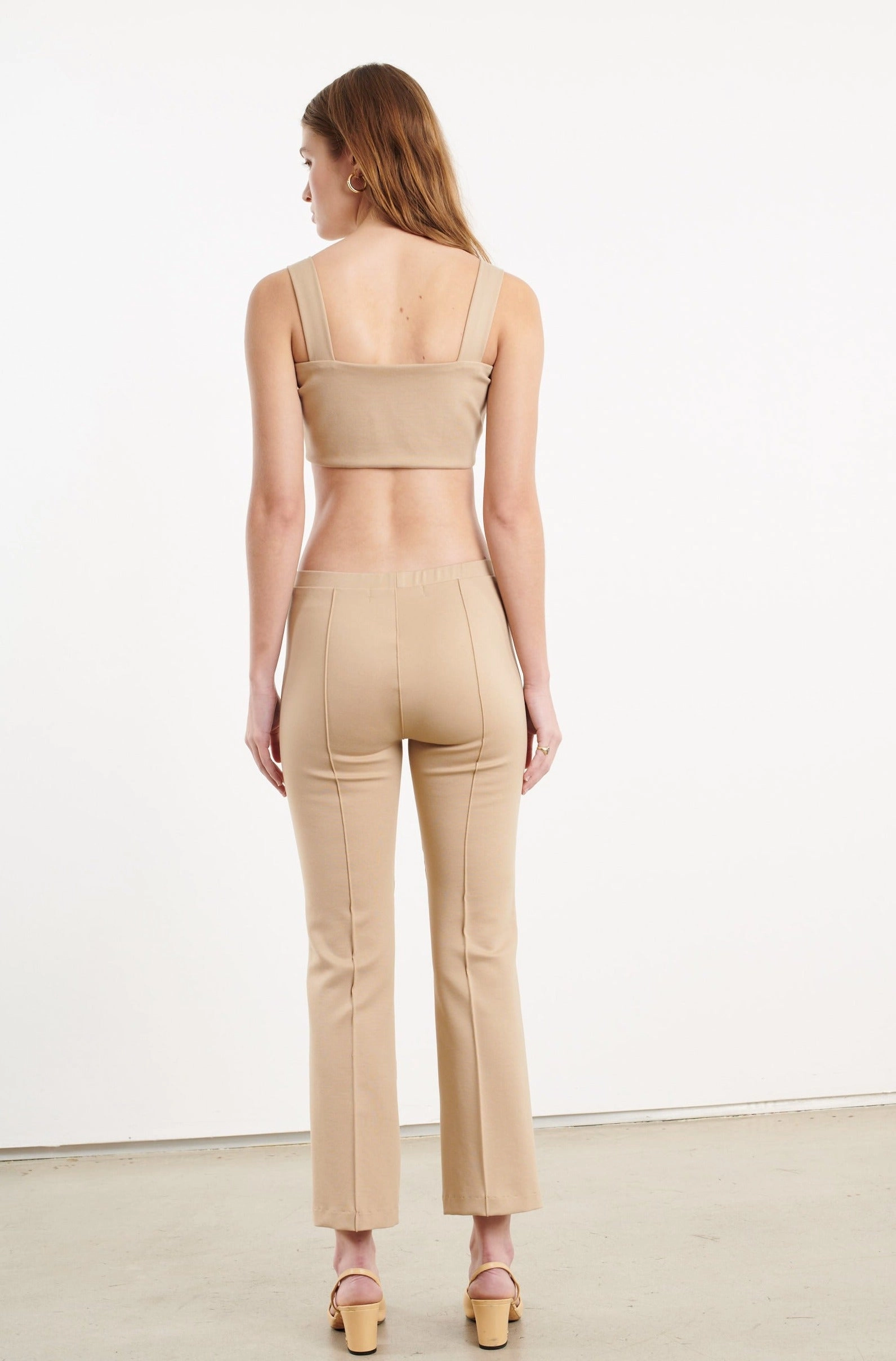 Khaki Casanova Pintuck Ankle Flare No Fuss Non Slip Waist Grip