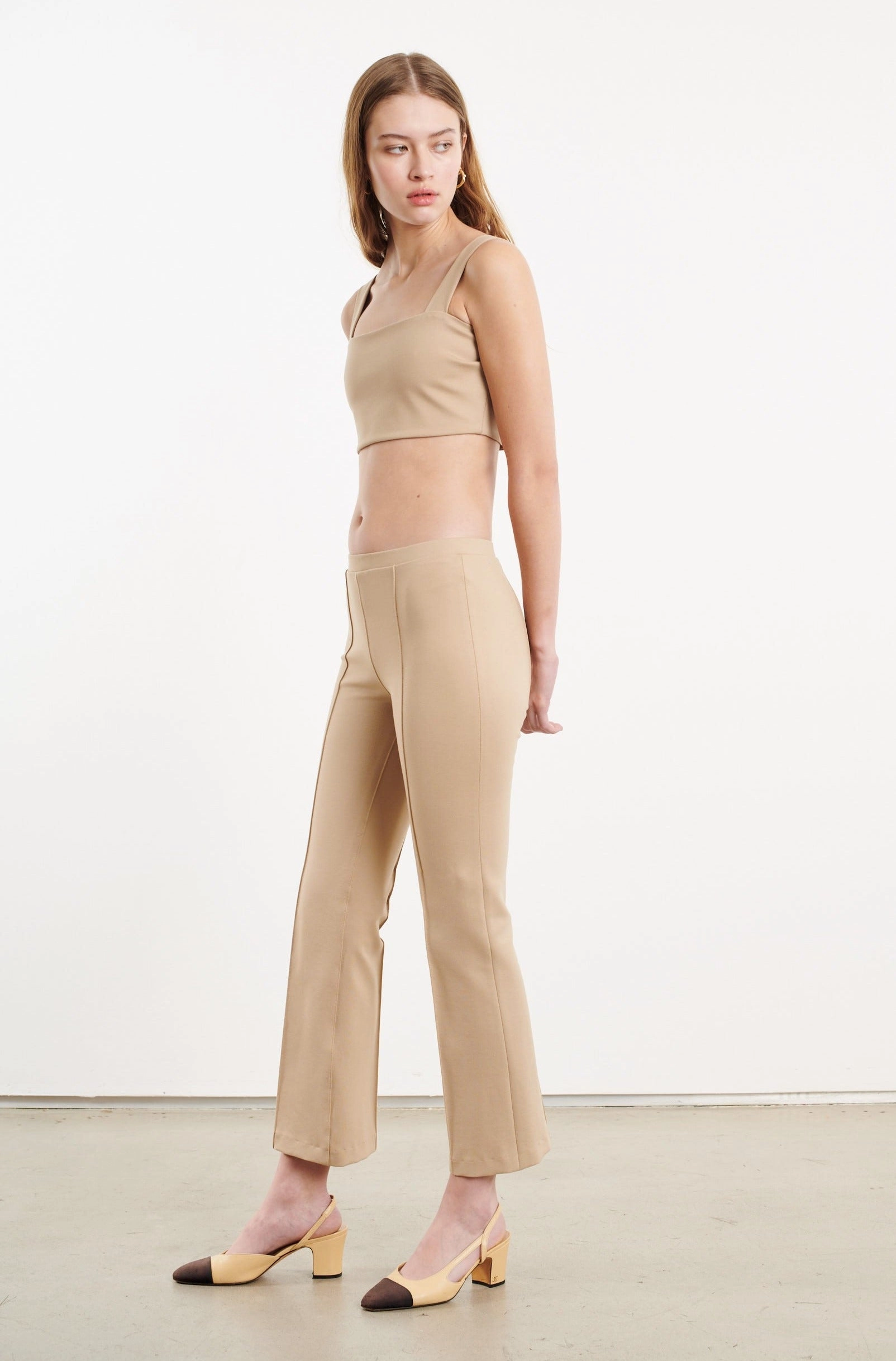 Khaki Casanova Pintuck Ankle Flare High Stretch Fit
