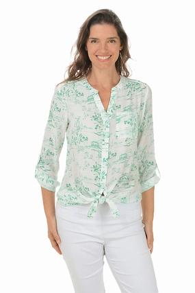 Lightweight Weave Water resistant coating Coconut Palm Button-Front Blouse