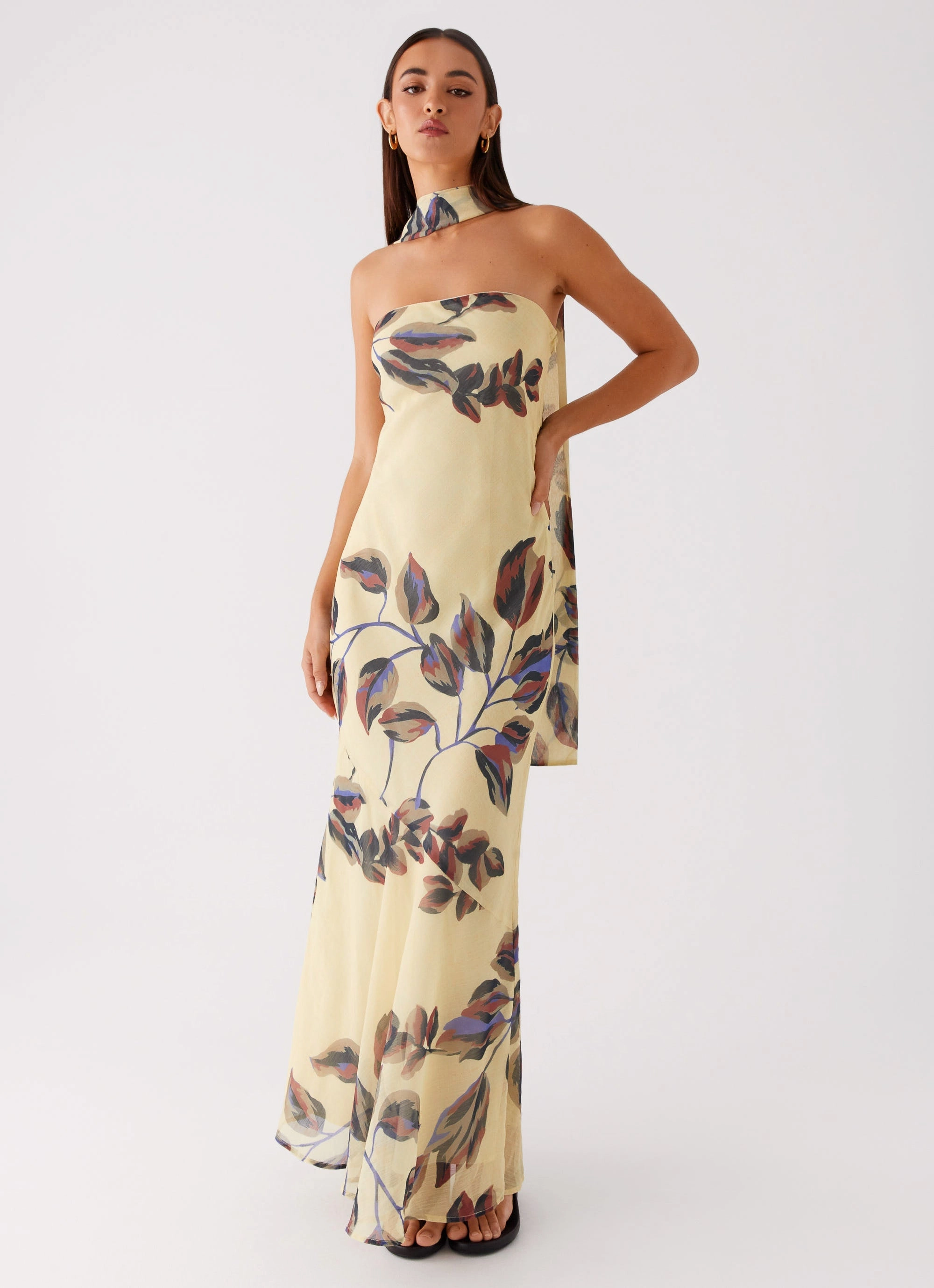 Grace Walk Farm Air Under The Pagoda Maxi Dress - Buttercream Leaf Print