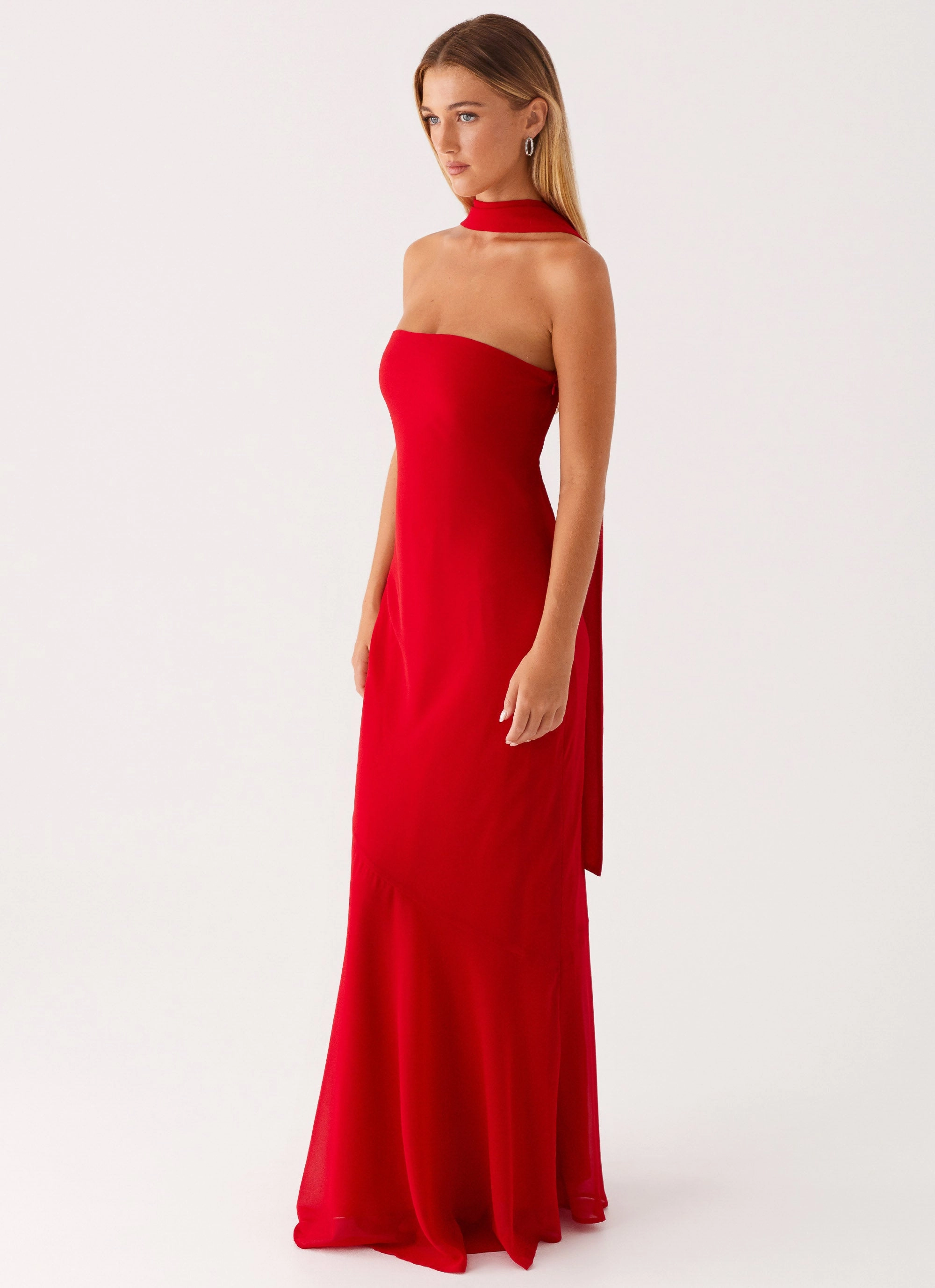 Under The Pagoda Maxi Dress - Red Fold-Over-Detail