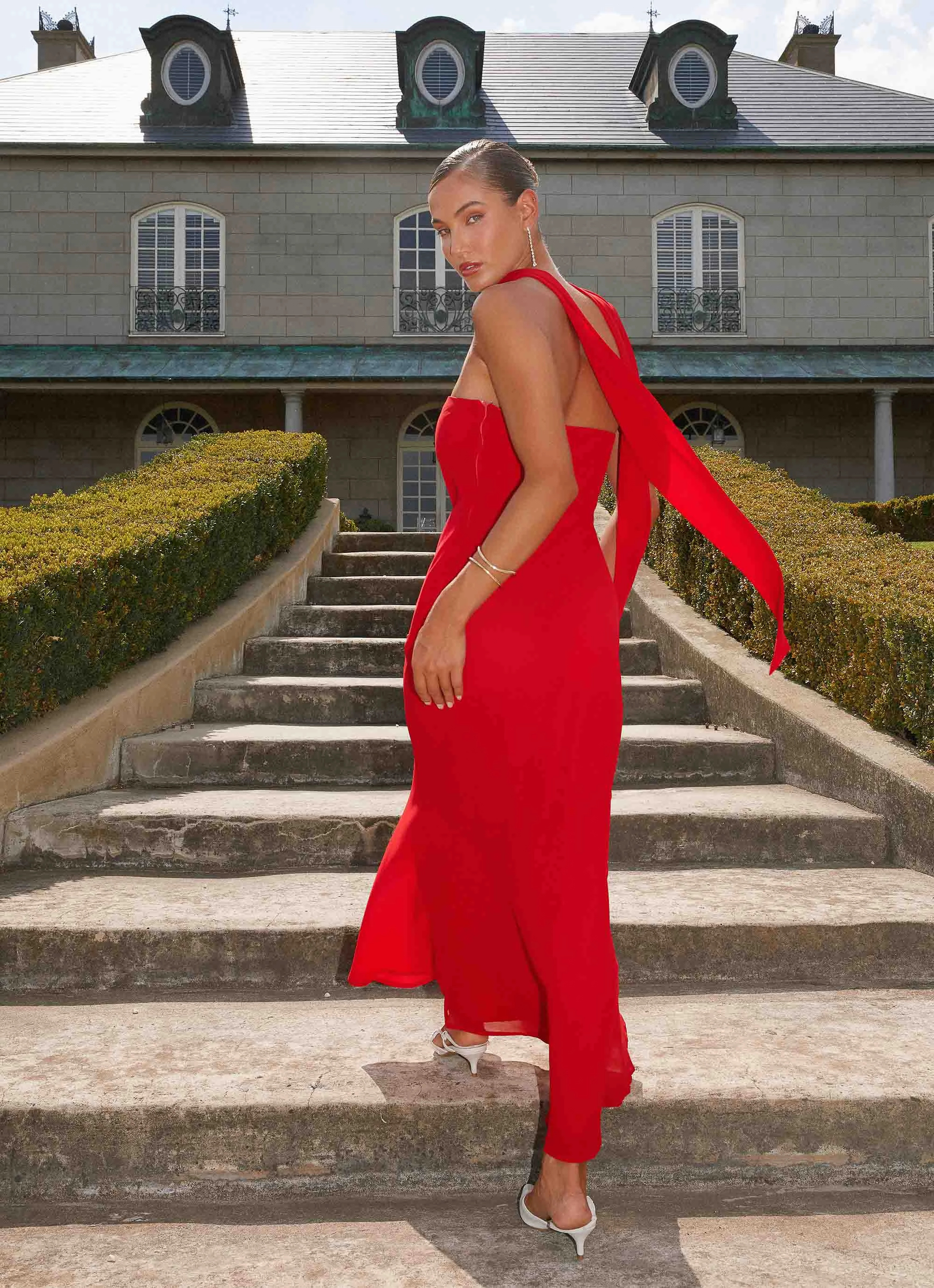 Elegant Waist Style Upgrade Under The Pagoda Maxi Dress - Red