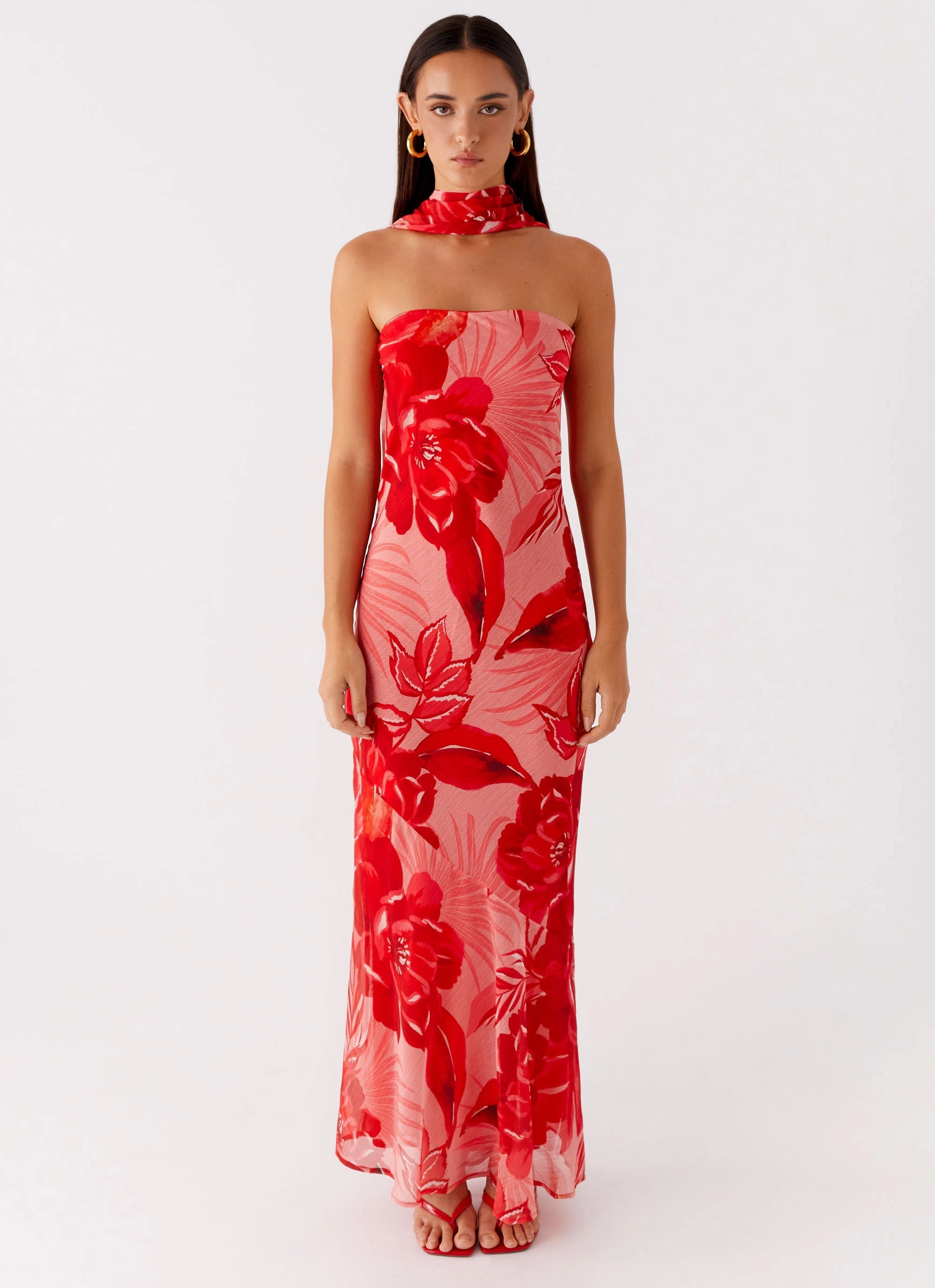 Under The Pagoda Maxi Dress - Sicily Sunsets Print Heart Tone Striped-Pattern