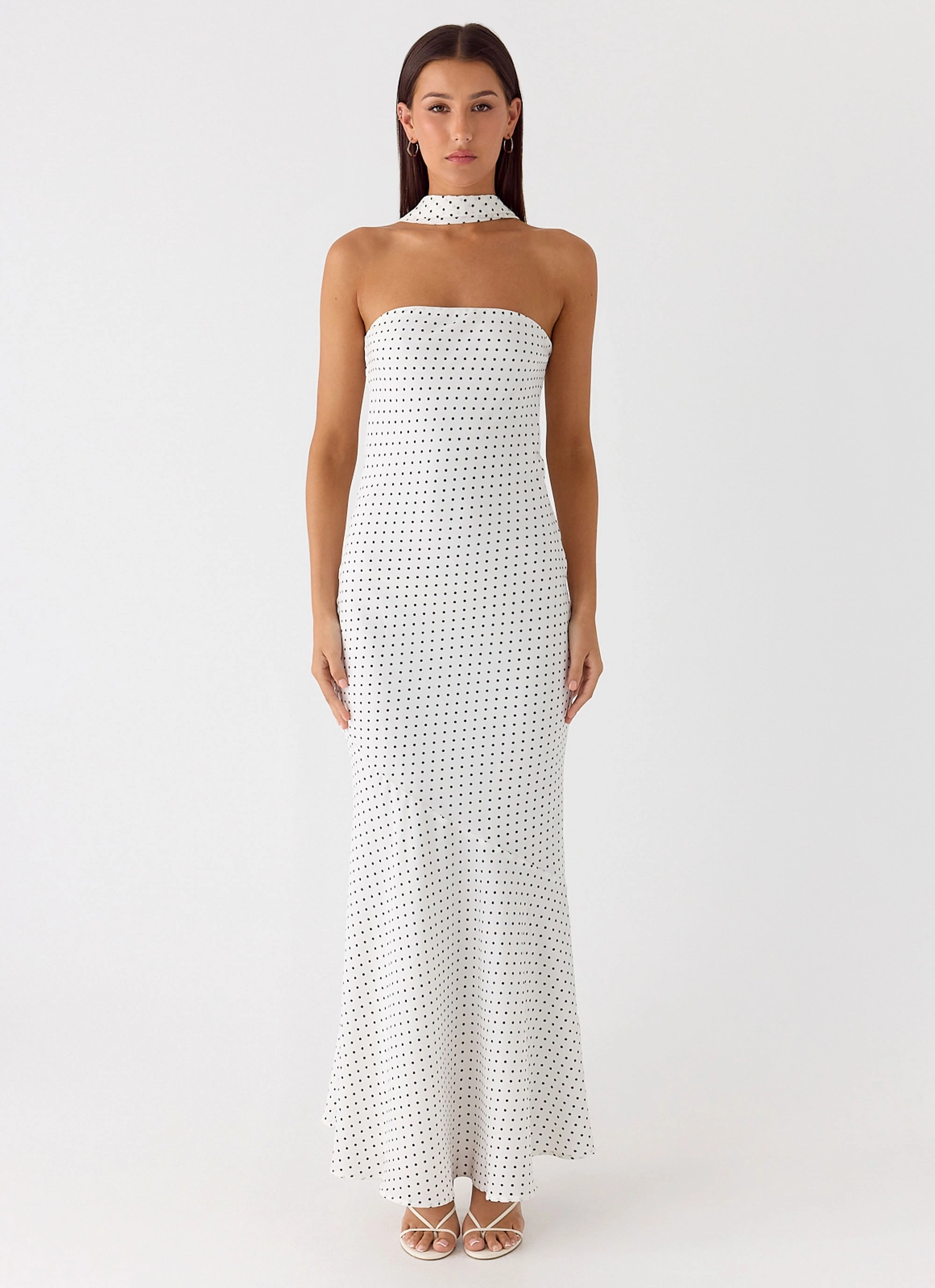Under The Pagoda Maxi Dress - White Polkadot Patterned-Fabric Summer Wardrobe