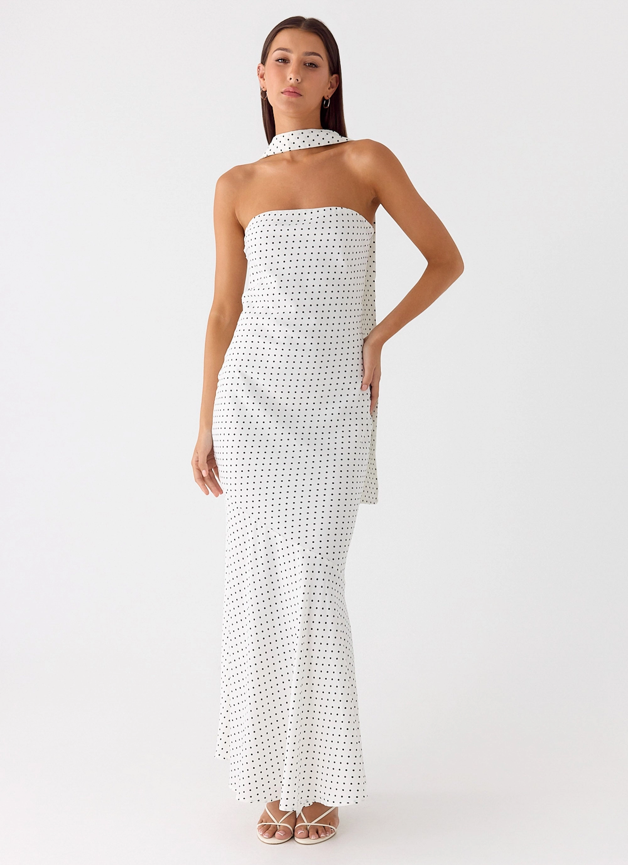 Airy Feel Breezy Style Under The Pagoda Maxi Dress - White Polkadot