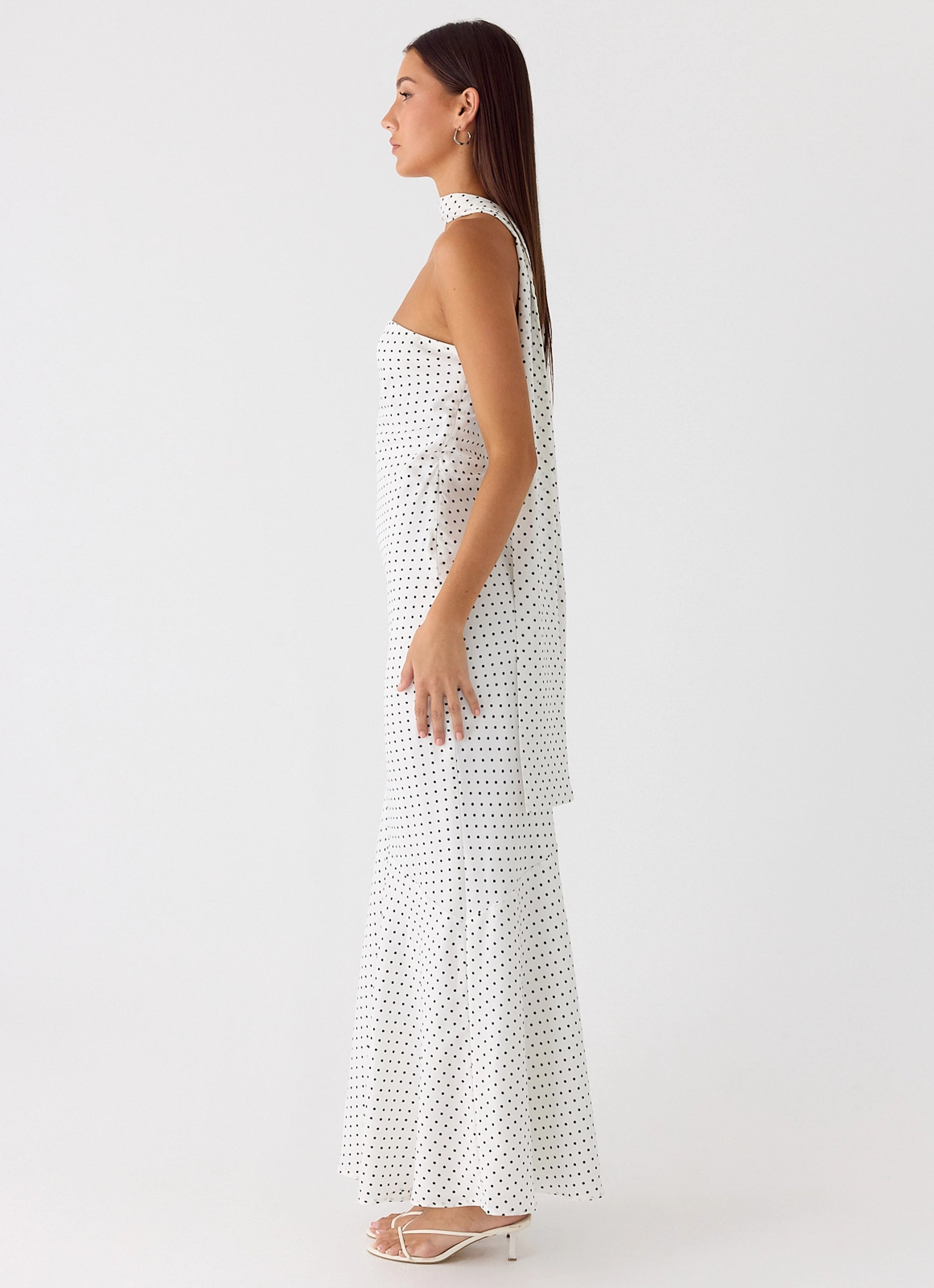Sophisticated cocktail dress Hook-And-Eye Under The Pagoda Maxi Dress - White Polkadot