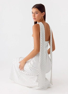 Under The Pagoda Maxi Dress - White Polkadot Airy Touch