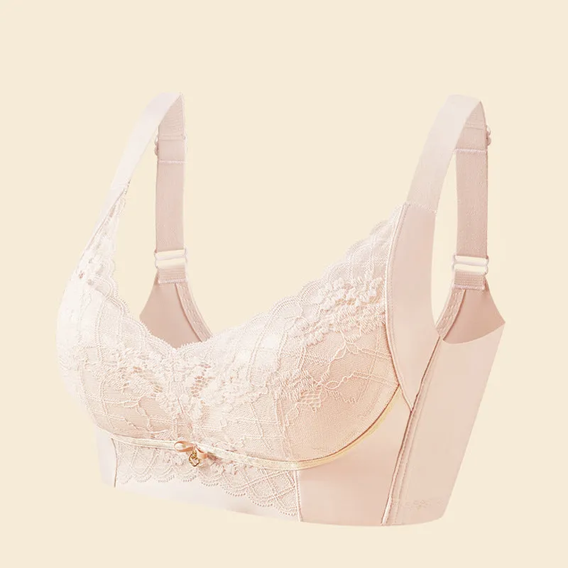 Underwear for women with large breasts and small breasts without wire rings for women to hold up the secondary breasts and prevent sagging, push-up adjustable lace bra
