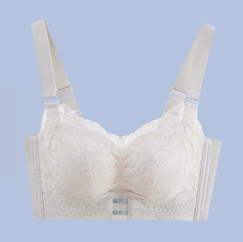 Underwear for women with small breasts, push-up, thickened breasts, large adjustment, secondary breasts, anti-sagging, wire-free lace steamed bun bra