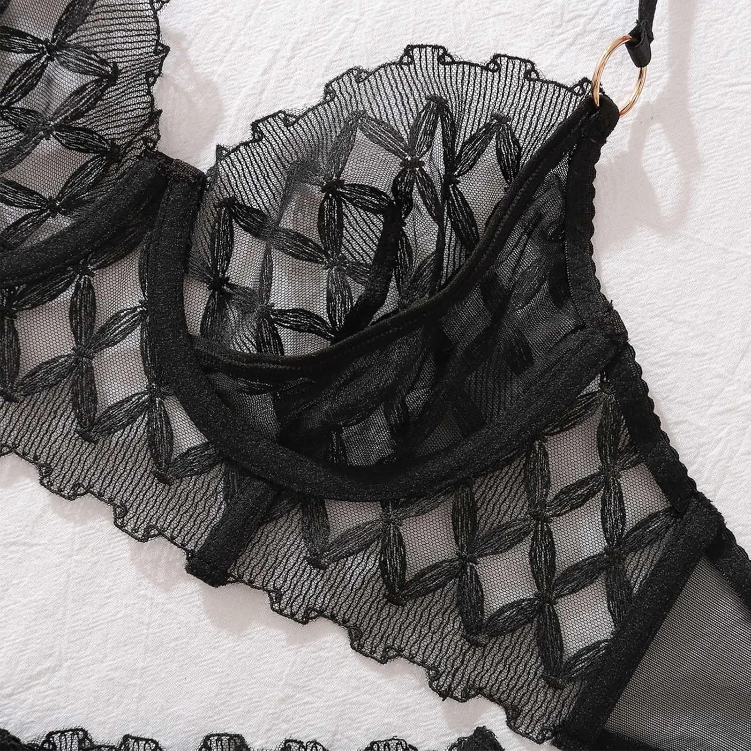 Underwear Four Piece Set 3 Piece Lingerie Set Elegant 2025 Sexy Lace Bra Set Mesh Shaping Slimming Chemise