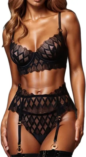 Underwear Four Piece Set 3 Piece Lingerie Set Elegant 2025 Sexy Lace Bra Set Mesh Shaping Slimming Chemise