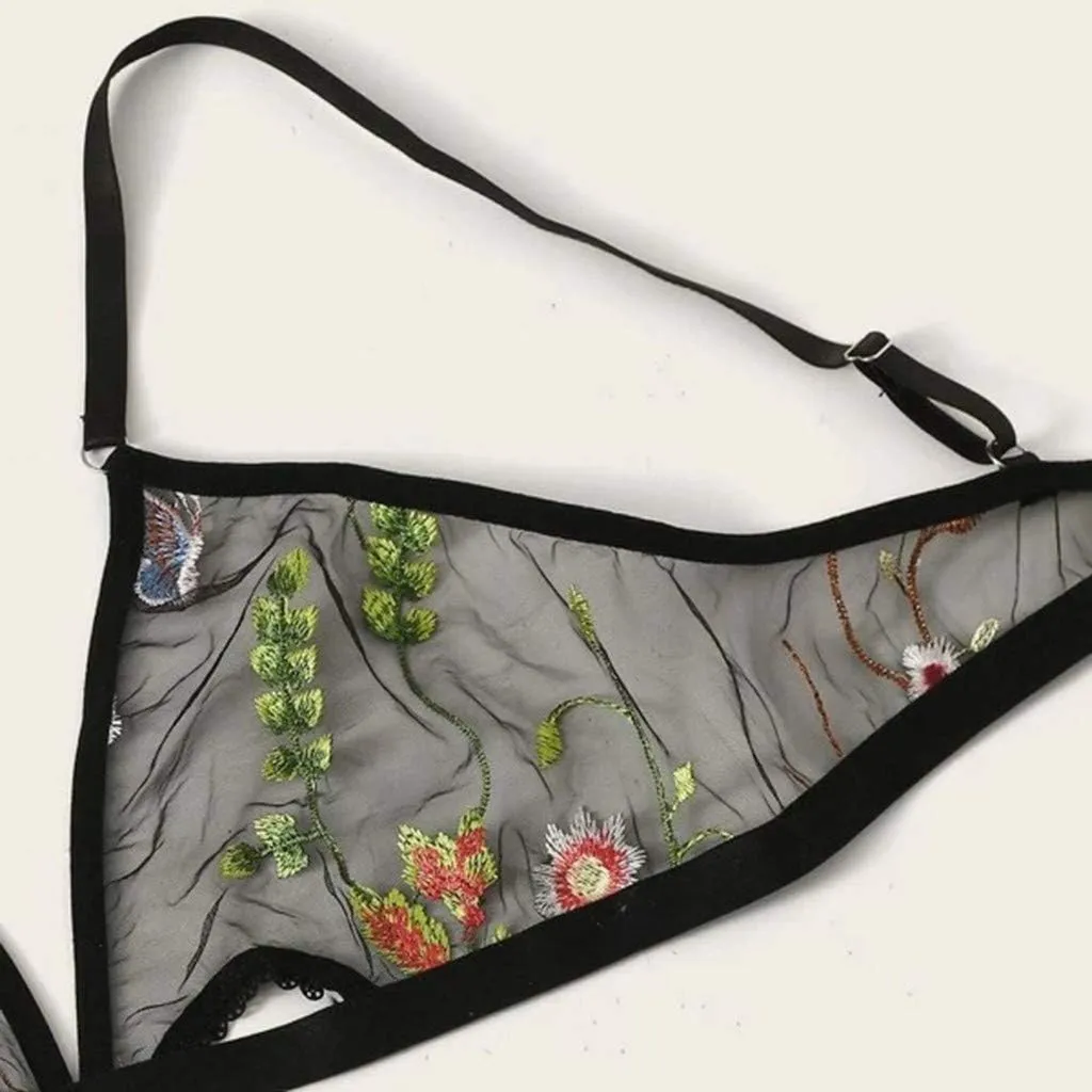 Underwear Lingerie Crotch Women Set Embroidery Bra Open G-String   Lace Thong Push up Lace Bra Set