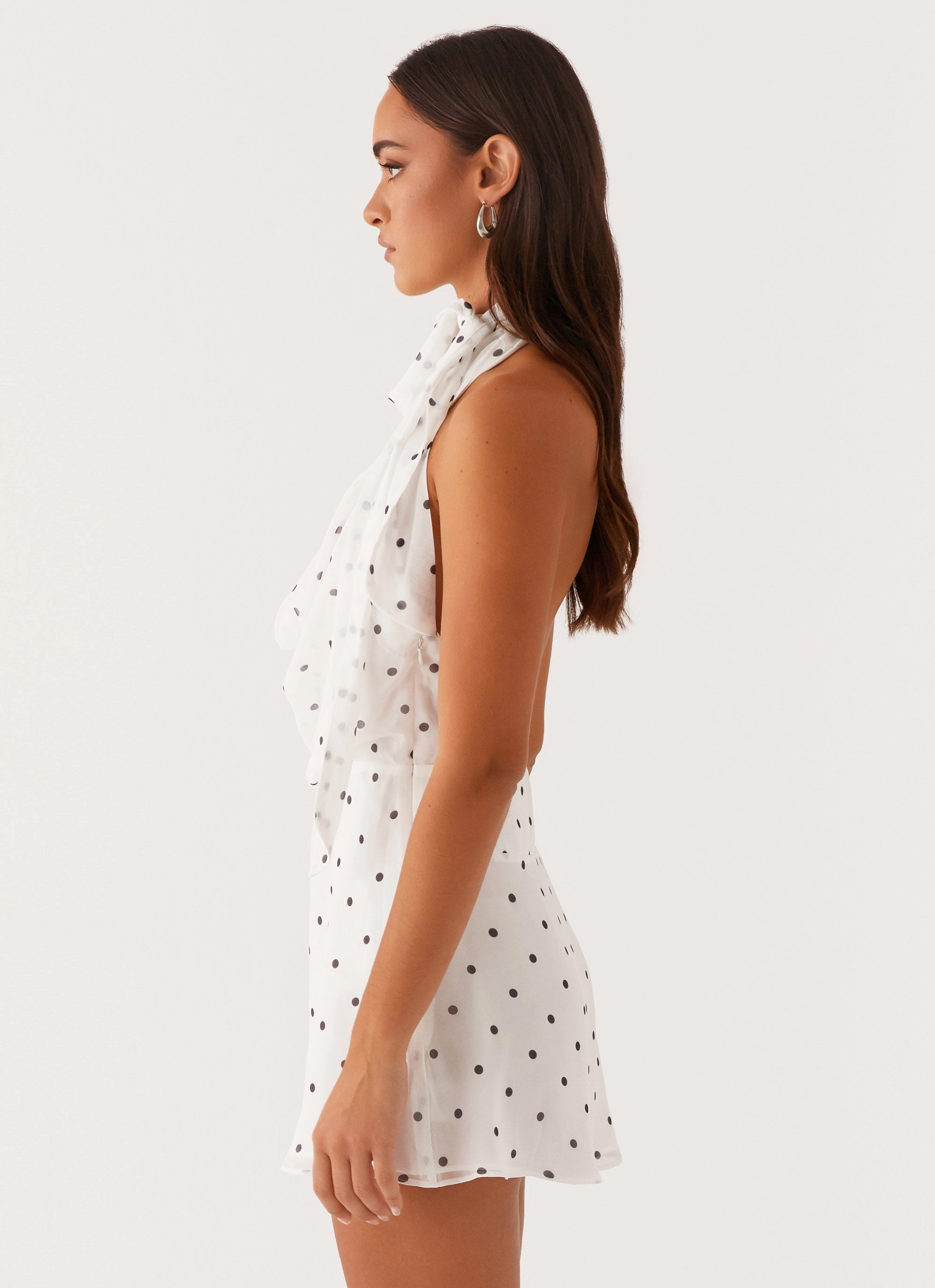 Avalia Backless Scarf Mini Dress - White Polka Dot Smooth Shape