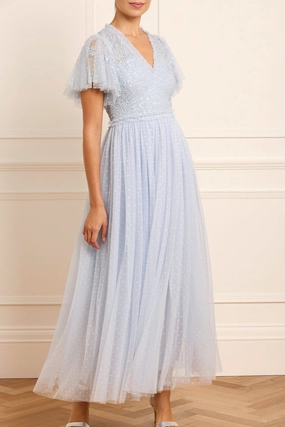 Floral Lace Bodice V-Neck Ankle Gown London Edge