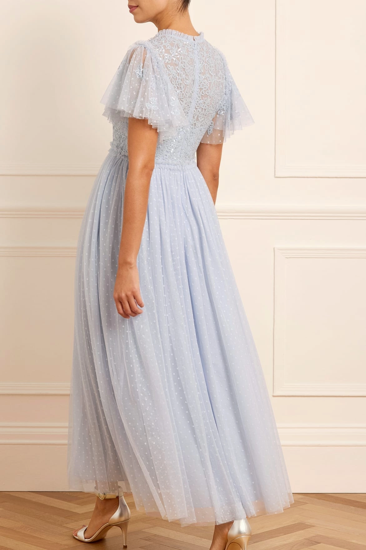 Trend Glow Floral Lace Bodice V-Neck Ankle Gown