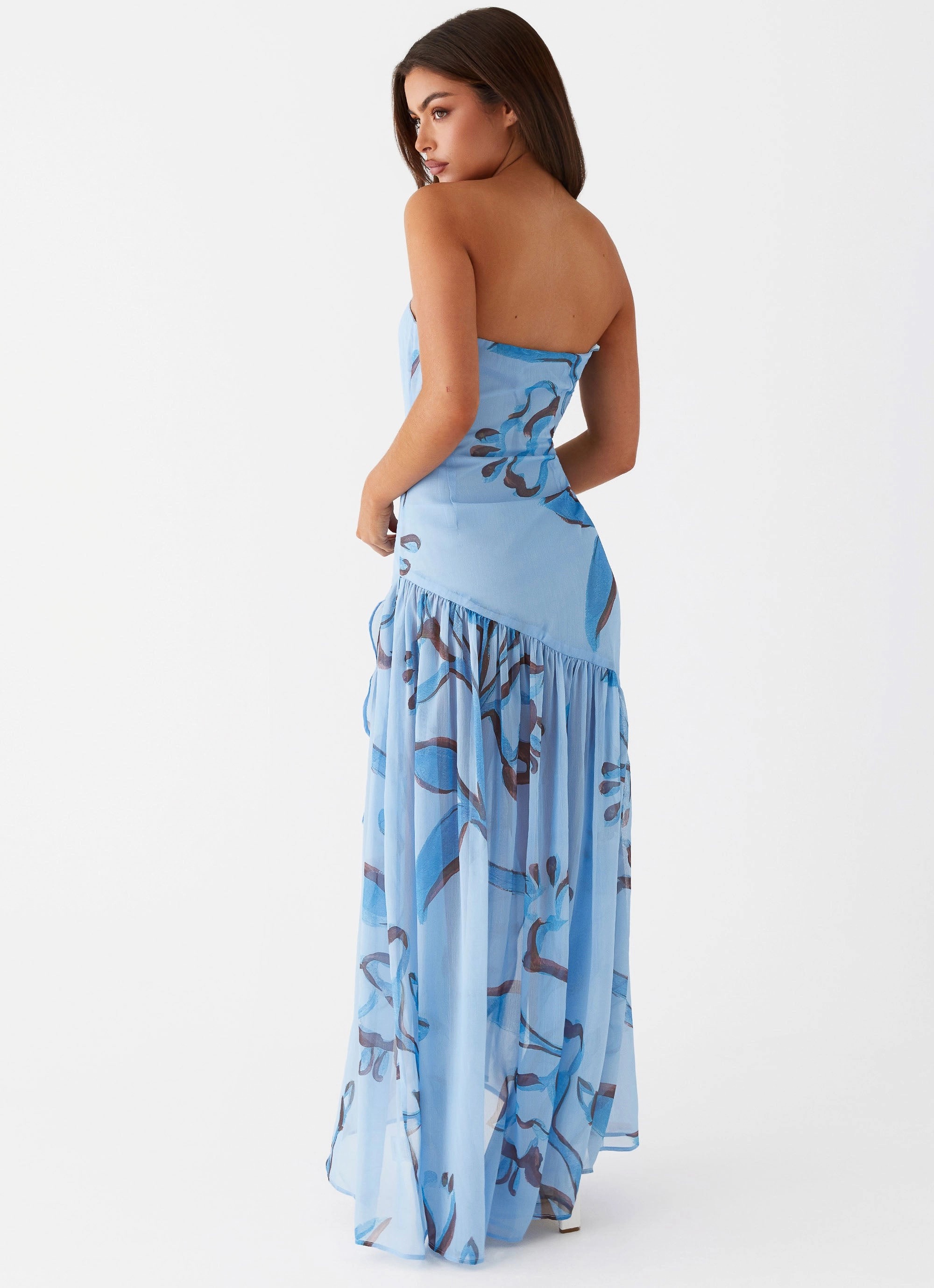 petite size Solaris Strapless Maxi Dress - Blue Floral