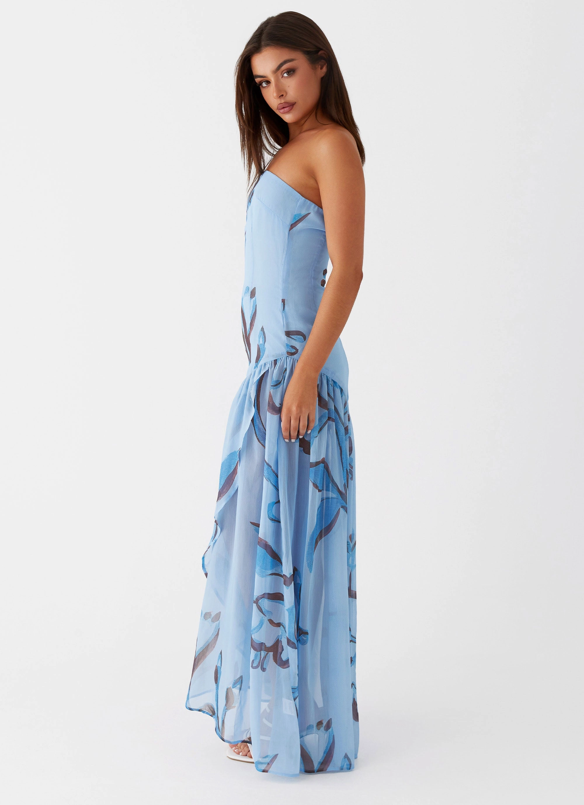summer breeze Solaris Strapless Maxi Dress - Blue Floral