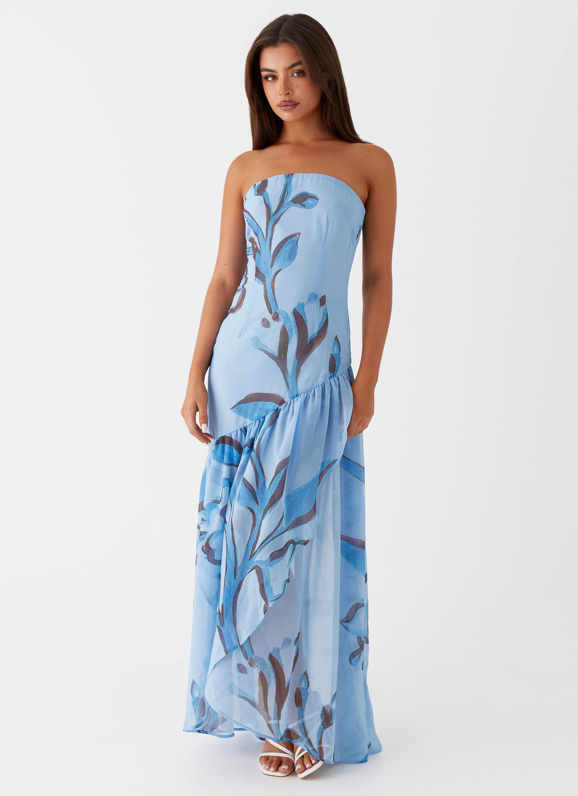Day Love Light Cloud Solaris Strapless Maxi Dress - Blue Floral