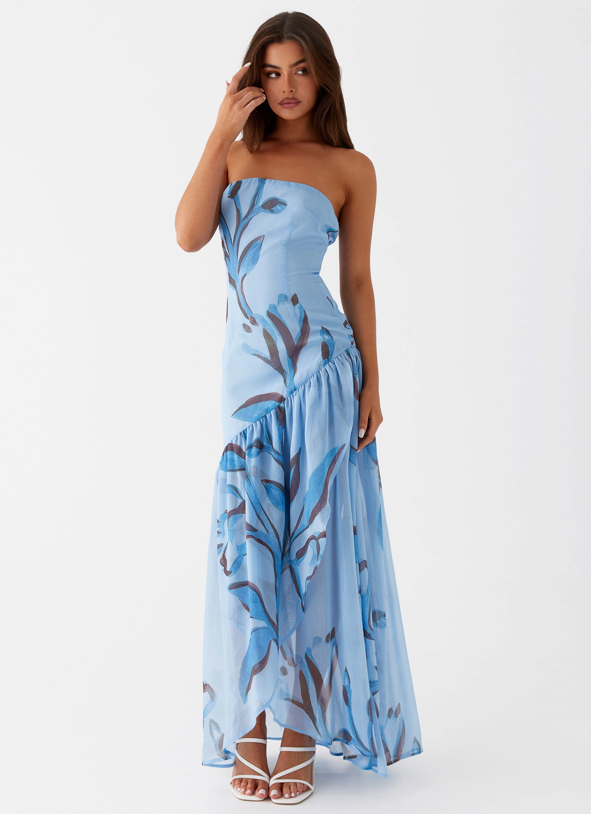 TaglessDesign Solaris Strapless Maxi Dress - Blue Floral