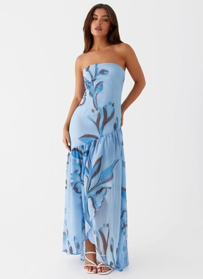 Luxury Feel Fresh Motion Solaris Strapless Maxi Dress - Blue Floral