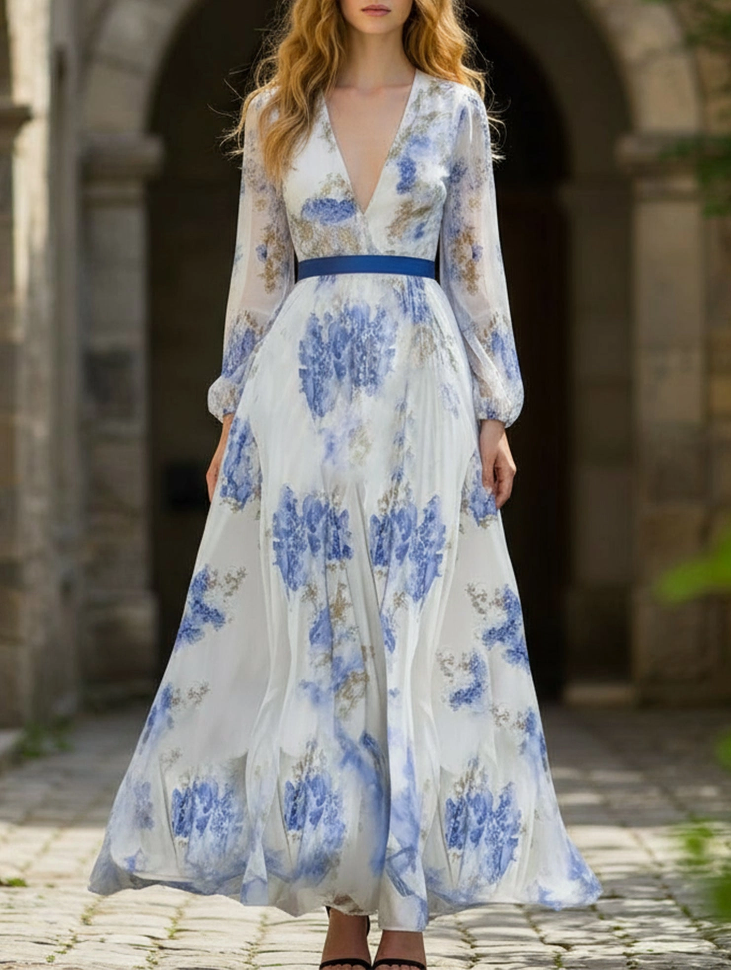 V-neck printed long dress Pure Lines