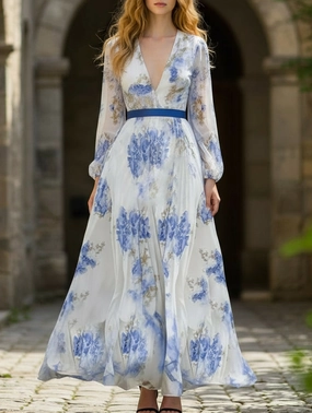 budget-friendly V-neck printed long dress