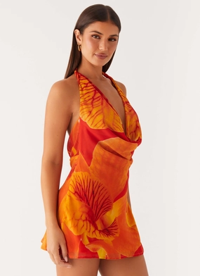 Casual event dress Tailored Waistband Solar Beam Cowl Mini Dress - Serene Orange