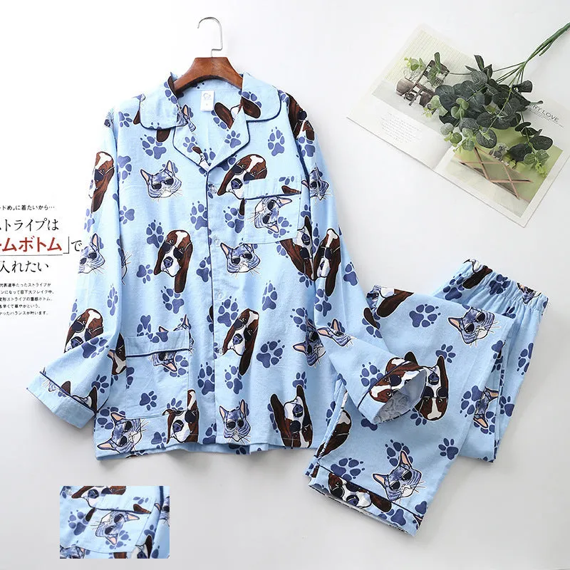 Unisex Printed Long-sleeved Cotton Pajamas