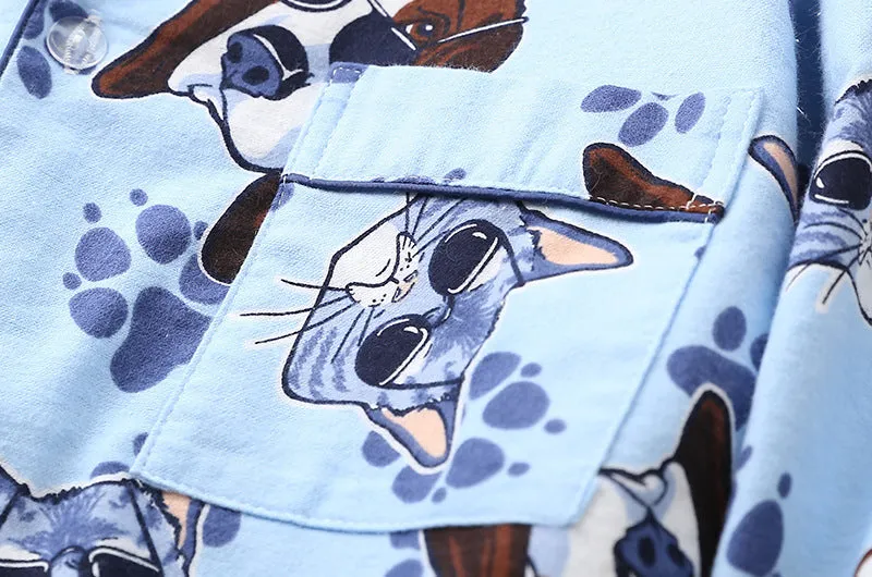 Unisex Printed Long-sleeved Cotton Pajamas