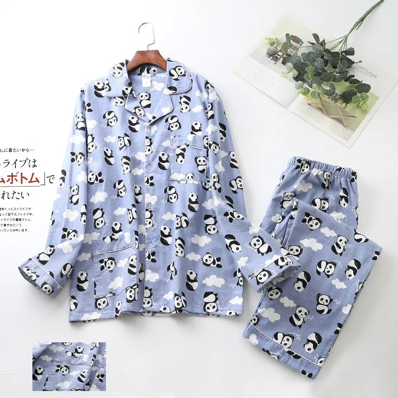 Unisex Printed Long-sleeved Cotton Pajamas