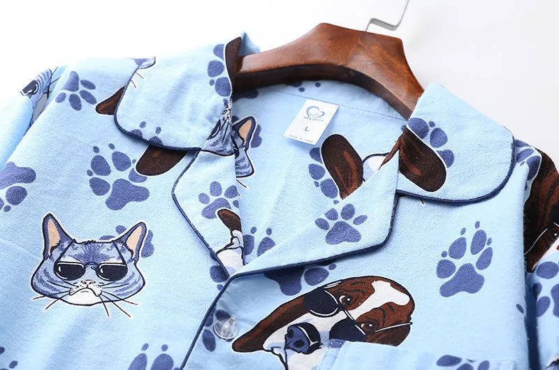 Unisex Printed Long-sleeved Cotton Pajamas