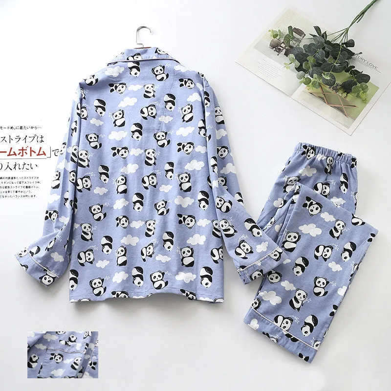 Unisex Printed Long-sleeved Cotton Pajamas