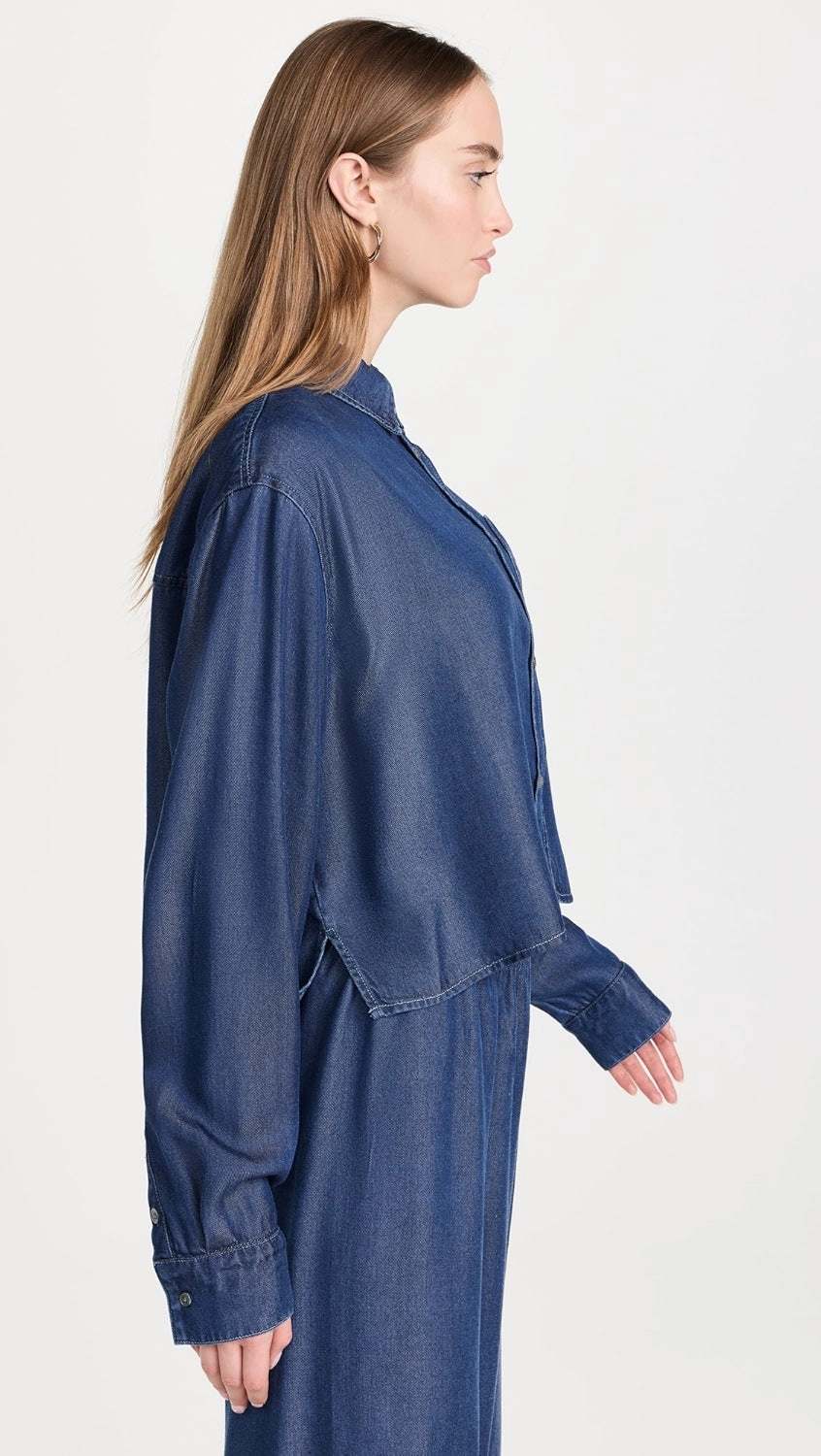Chambray Cropped Button Down Sun Protection Fabric